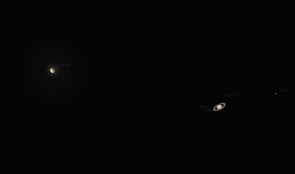 Venuše a Saturn 9. ledna 2016 ráno. Data: Stellarium