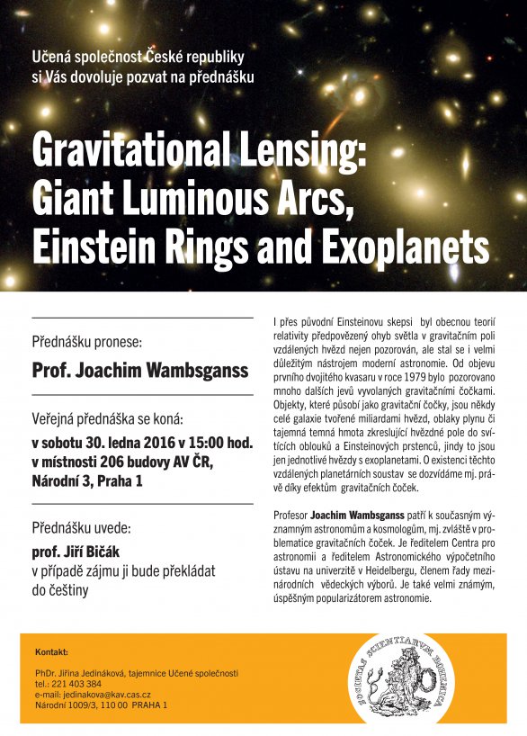 Učená společnost České republiky vás zve na veřejnou přednášku slavného kosmologa, Prof. Joachima Wambsgansse... Autor: Učená společnost České republiky