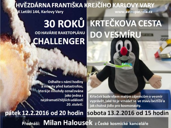 Přednášky Milana Halouska se uskuteční v pátek 12.února 2016 od 20 hodin a v sobotu 13.února 2016 na Hvězdárně Františka Krejčího v Karlových Varech. Autor: Hvězdárna Františka Krejčího v Karlových Varech