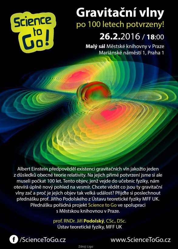 Nenechte si ujít přednášku prof. Jiřího Podolského o revolučním objevu gravitačních vln! Autor: ScienceToGo.