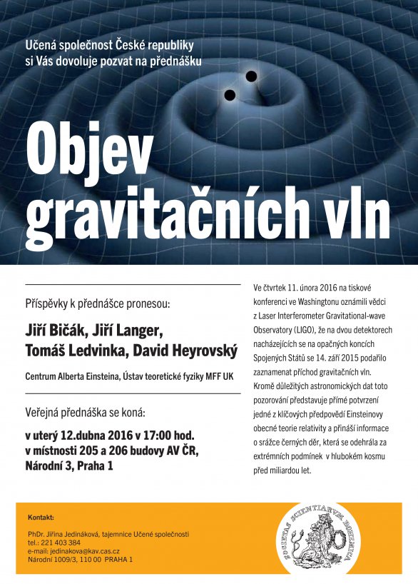 Přednáška: Objev gravitačních vln. Autor: Učená společnost České republiky
