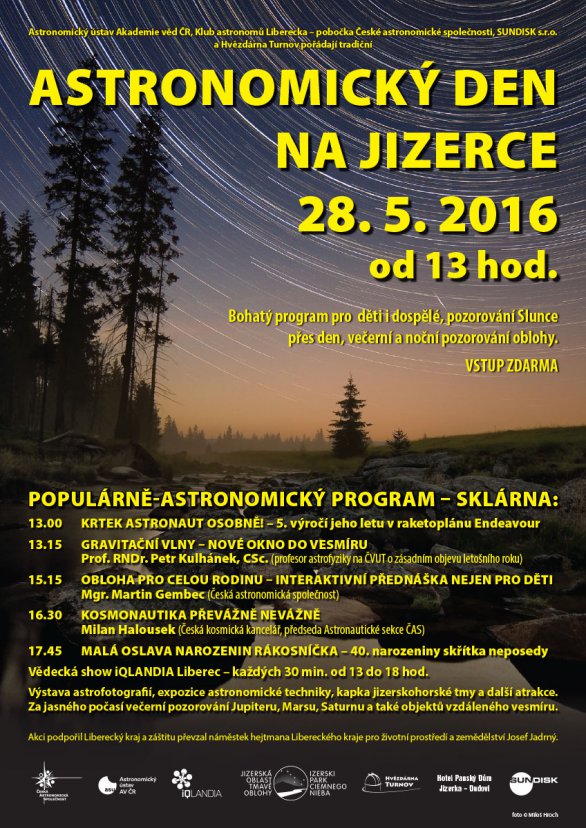 Astronomický den na Jizerce 28. května 2016 - program. Autor: KaL/ČAS.