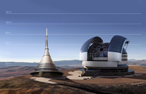 Srovnání dalekohledu E-ELT s věží na Ještědu Autor: ESO