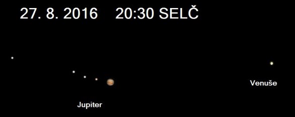 Vzájemná poloha Venuše a Jupiteru 27. srpna 2016 večer. Autor: Stellarium, Karel Halíř.