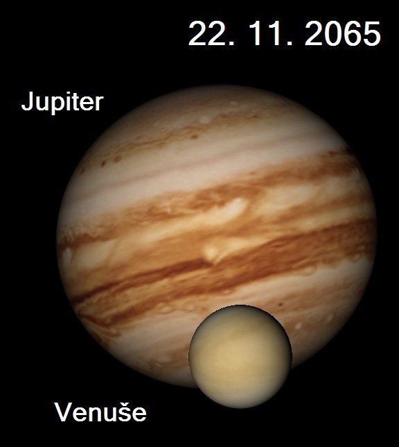 Přechod Venuše před Jupiterem 22. listopadu 2065. Autor: Stellarium, Karel Halíř.