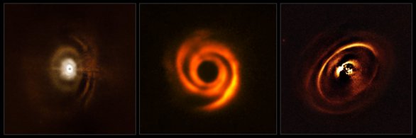 Protoplanetární disky pozorované pomocí přístroje SPHERE a dalekohledu ESO/VLT. Autor: ESO