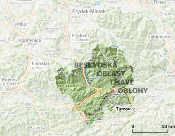 Mapa Beskydské oblasti tmavé oblohy. Autor: BOTO.