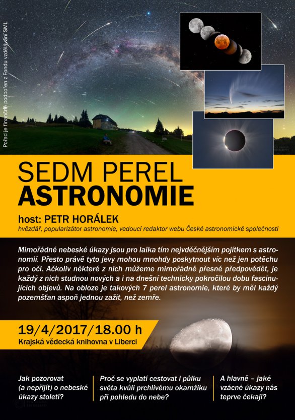 Přednáška Sedm perel astronomie v Krajské vědecké knihovně v Liberci 19. dubna 2017 od 18 hodin. Autor: KVKLI.