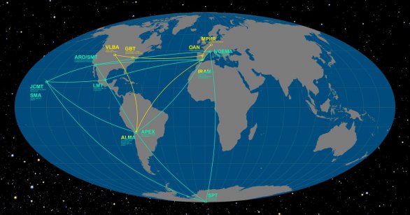 Světové observatoře zapojené do historického pozorování černé díry. Autor: ESO/O. Furtak