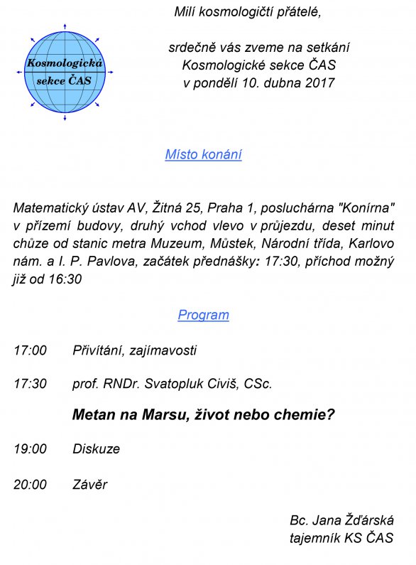 Schůze Kosmologické sekce ČAS 10. dubna 2017. Autor: KS ČAS.
