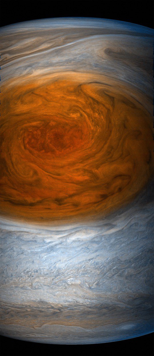 Velká červená skvrna v podání Juno a zpracování astronadšence Autor: NASA/SwRI/MSSS/Séan Doran
