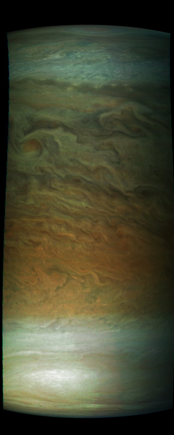 Jeden z rovníkových pásů na JUpiteru, Juno, průlet č. 7 Autor: NASA/SwRI/MSSS/Gérald Eichstädt