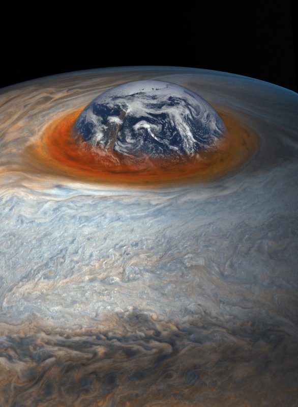 Porovnání Velké červené skvrny na Jupiteru s velikostí Země Autor: NASA/SwRI/MSSS/Séan Doran