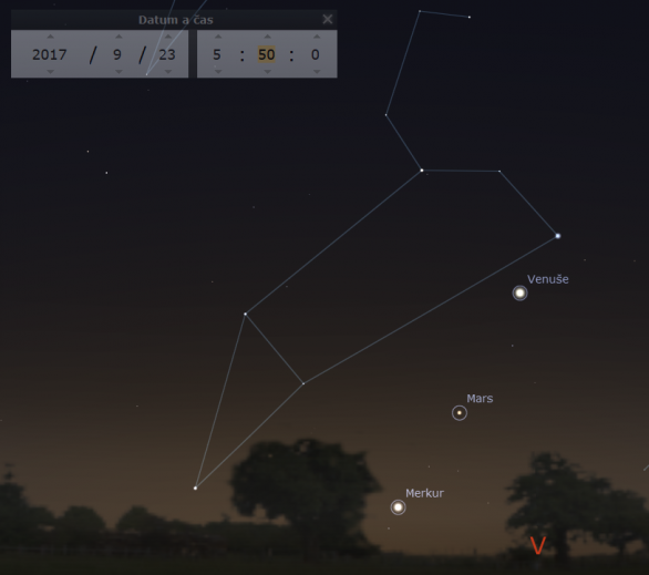 Planety na ranní obloze 23. září 2017 Autor: Stellarium