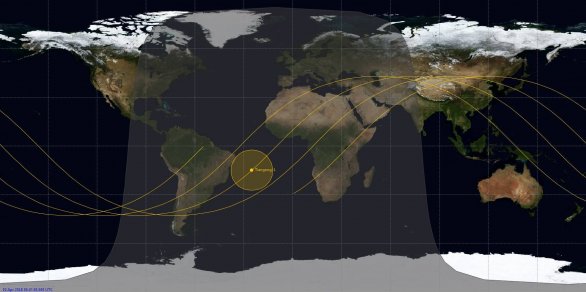Místa, kde má přelétat Tiangong 1 v době zániku Autor: Joint Space Operations Center