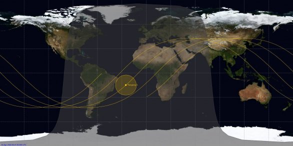 Místa, kde má přelétat Tiangong 1 v době zániku Autor: Joint Space Operations Center