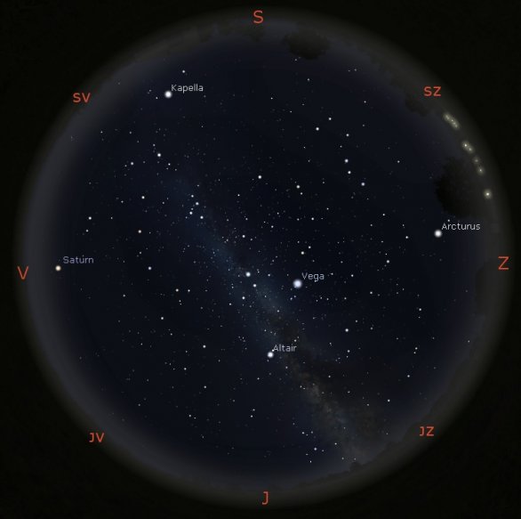 Simulace vzhledu oblohy v programu Stellarium 20. srpna 1968 ve 23:00 SELČ