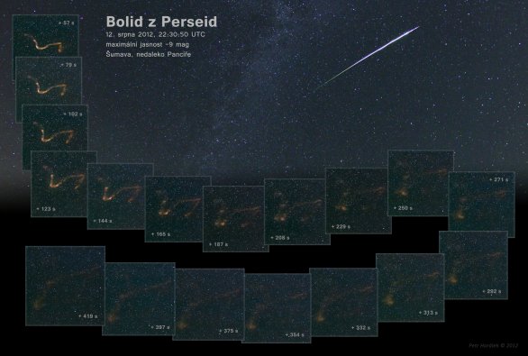 Pozoruhodný bolid z Perseid z roku 2012. Autor: Petr Horálek.