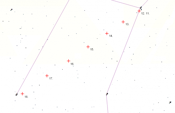 Přibližné polohy (v 6:00 SEČ) komety C/2018 V1 ve 46. týdnu 2018