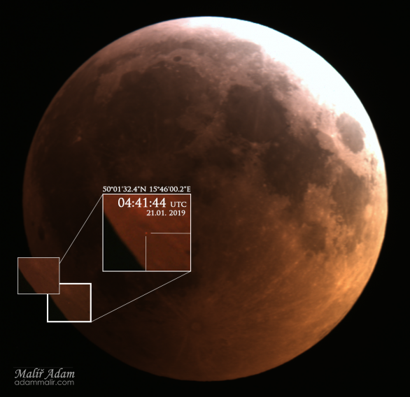 Záznam dopadu malého asteroidu na měsíční povrh 21. ledna 2019. Autor: Adam Malíř