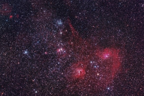 Oblast ve Vozkovi s hvězdokupami M 36 / 38 a s mlhovinami IC 405 / 410 Autor: Pavel Vabroušek