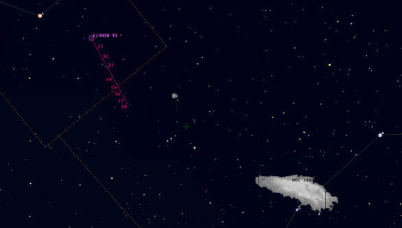 Pohyb komety C/2018 Y1 (Iwamoto) v 11. týdnu roku 2019 (Guide 9)