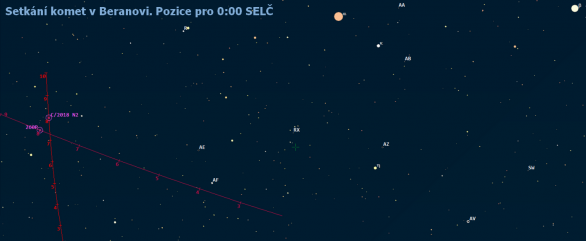 Setkání komet v souhvězdí Berana v prvním zářijovém týdnu roku 2019 (mapa z Guide 9)