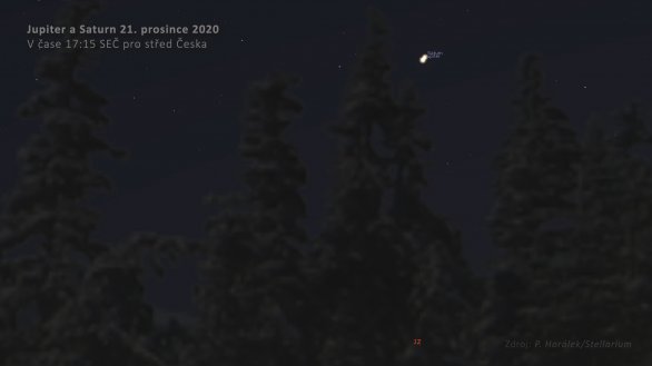 Vzácné setkání Jupiteru a Saturnu bude nejtěsnější mezi lety 1623 a 2080. Autor: Stellarium.