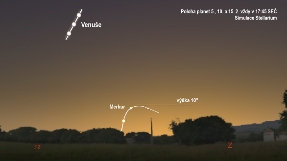 Merkur a Venuše v únoru 2020 (simulace podle Stellaria)