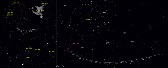 Poloha komety C/2017 T2 (PanSTARRS) v únoru 2020 podle Guide 9.