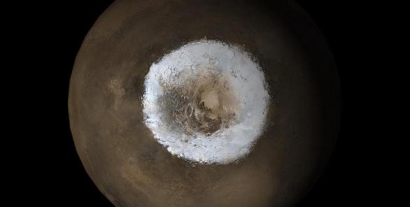 Polární čepička v okolí pólu planety Mars Autor: NASA/JPL/Malin Space Science Systems