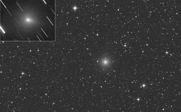 Kometa C/2019 Y4 (ATLAS) s prvním náznakem ohonu na fotografii z 11. března 2020. Autor: Michael Jäger a Gianluca Masi