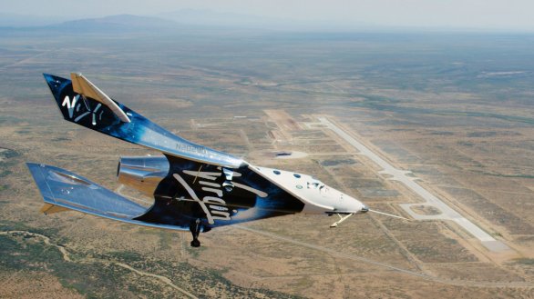 SpaceShipTwo VSS Unity při zkušebním letu 1. května 2020 Autor: Virgin Galactic Holdings, Inc.