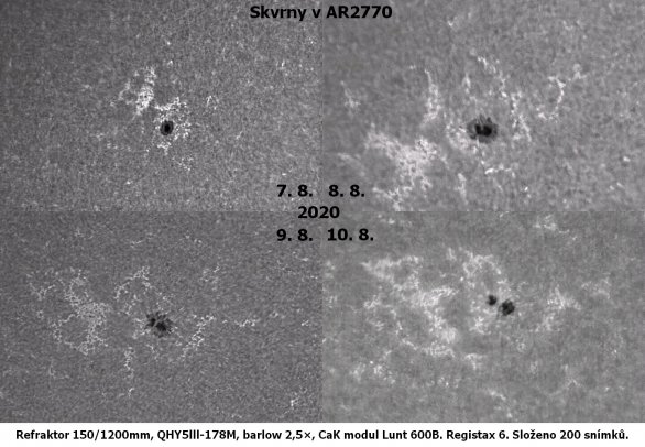 Vývoj skvrny v aktivní oblasti AR2770 den po dni pohledem v čáře vápníku Autor: David Vodecký