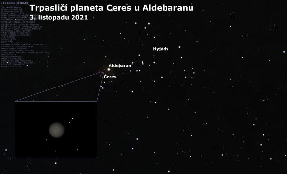 Trpasličí planeta Ceres těsně u jasné hvězdy Aldebaran Autor: Astro.cz/Stellarium/Lukáš Veselý