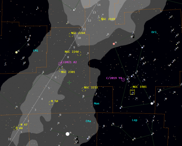 Polohy komety C/2021 A2 (NEOWISE) v první polovině února 2021 vždy ve 21:30 SEČ Autor: Guide 9