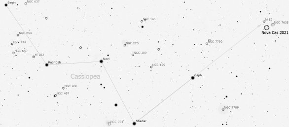 Hledací mapka pro Nova Cas 2021, širší pohled Autor: Stellarium
