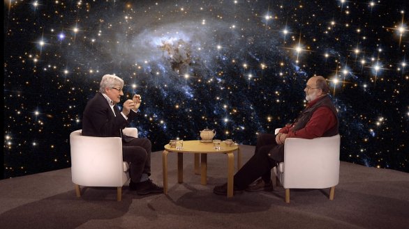 Prof. Jan Palouš s moderátorem Jindřichem Suchánkem v pořadu Hlubinami vesmíru Autor: TV Noe