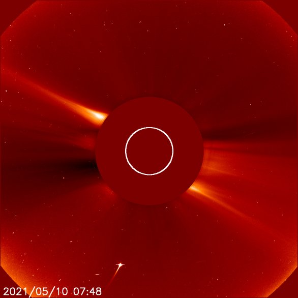 Sungrazer - kometa "lízající" Slunce - na snímku koronografu LASCO C2 observatoře SOHO