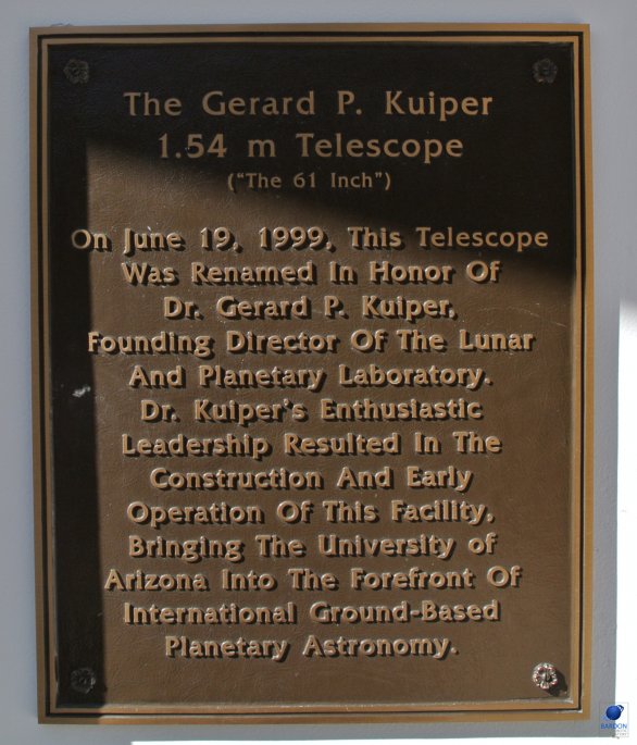 Označení dalekohledu Kuiper. Mt. Bigelow, Arizona, USA Autor: Zdeněk Bardon