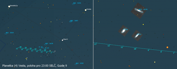 Planetka Vesta poblíž Leo tripletu ve 23. týdnu roku 2021