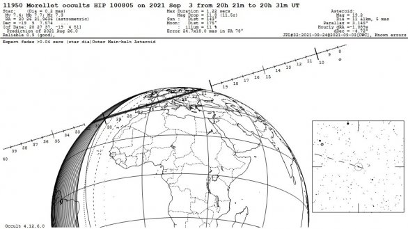 Informace k zákrytu hvězdy planetkou Morellet 3. 9. 2021