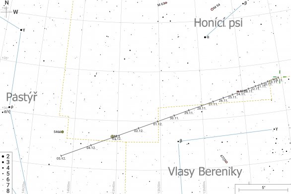 Mapka pro kometu C/2021 A1 (Leonard) v průběhu listopadu 2021 Autor: CzSky