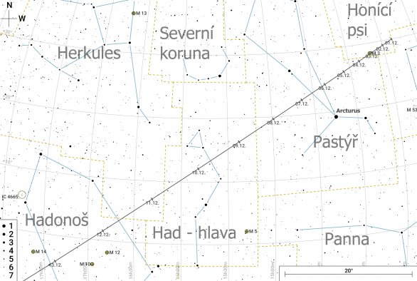 Mapka na kometu C/2021 A1 (Leonard) v průběhu prosince 2021 Autor: CzSky