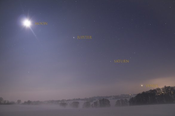 Planety a Měsíc na večerní obloze 10. 12. 2021 Autor: Petr Lívanec