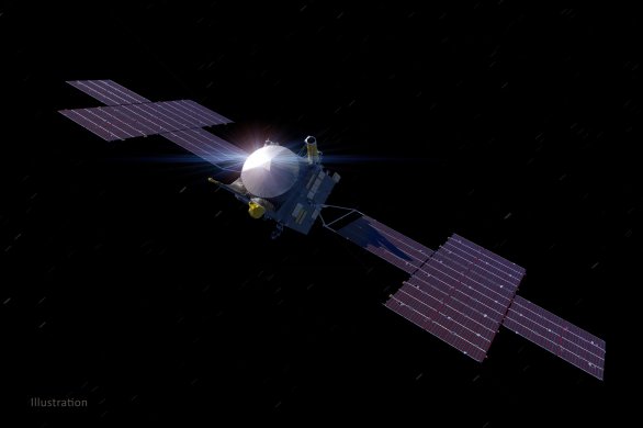 Umělecká představa sondy Psyche, která se má v srpnu 2022 vydat na cestu ke stejnojmennému asteroidu. Ke svému cíli v hlavním pásu asteroidů má sonda dorazit v lednu 2026. Autor: NASA/JPL-Caltech/ASU