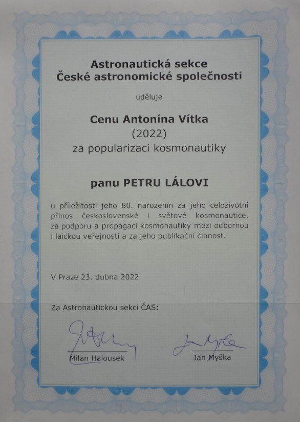 Cena Antonína Vítka za popularizaci kosmonautiky pro rok 2022