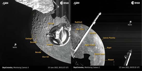 Merkur kamerami BepiColombo 23. 6. 2022 během druhého průletu kolem planety Autor: ESA/JAXA