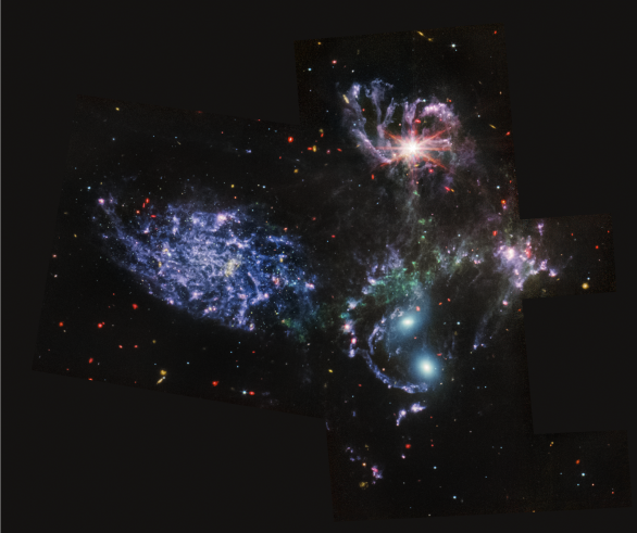 Snímek Stephanova kvintetu z přístroje MIRI Autor: NASA/JWST
