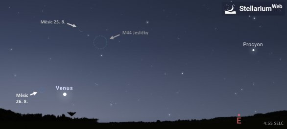Měsíc a Venuše 25. a 26. 8. 2022 ráno před pátou hodinou